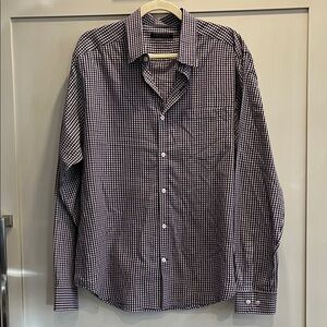 Theory Men's Black, Purple and White Fine Plaid 100% cotton button down Shirt